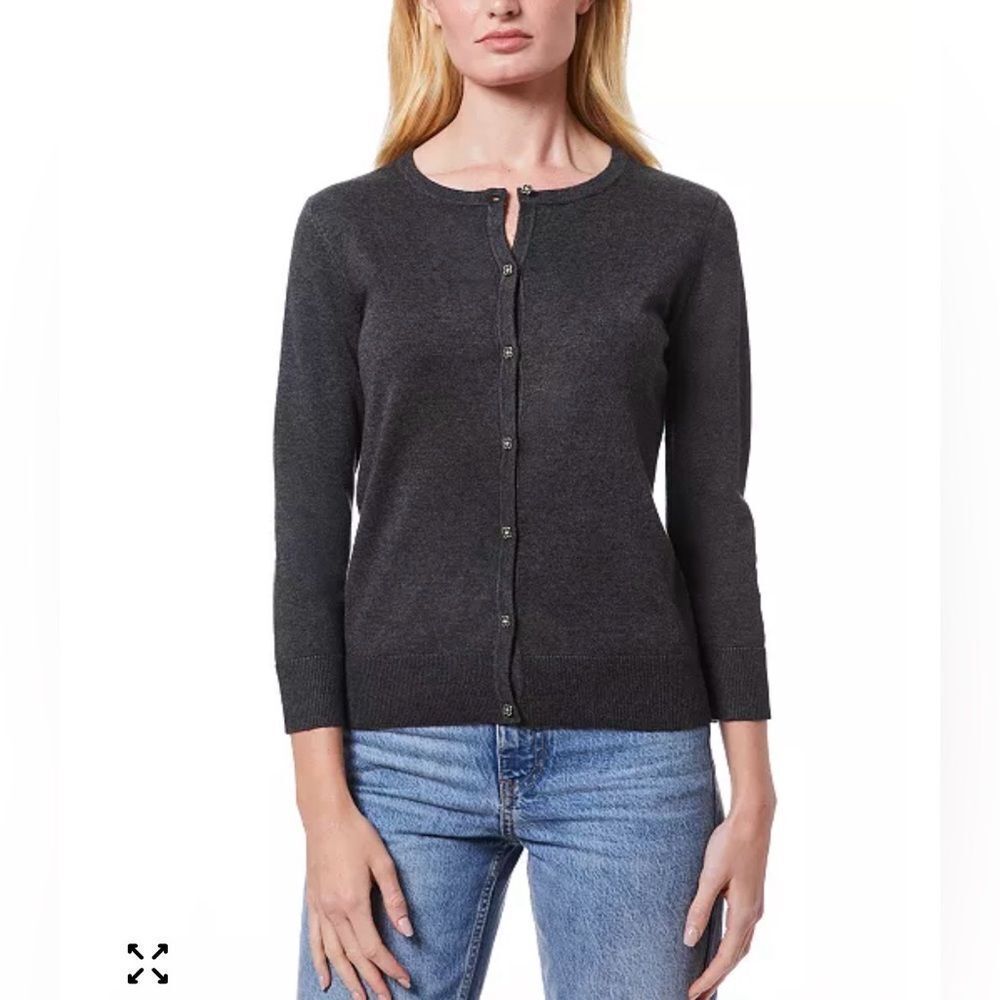 NWT Melissa Paige Petite Novelty Button-Front Cardigan Sweater size PS Charcoal